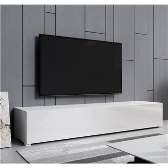 Mueble TV bajo con patas 2 cm Mueble de televisión para Salón 1 puerta 3 compartimentos Modelo Aitana M2 Blanco 180x30x40cm - 1