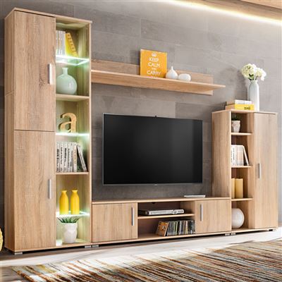 Mueble De Salón De Pared Para Tv Vidaxl Con Led Roble Sonoma