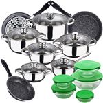 Bateria cocina 12 piezas San Ignacio Cassel Acero (18/20/24 cm) Magefesa K2 Gransasso Acero esmaltado y 5 boles con sus tapas color verde