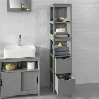 Armario alto de baño, armario de almacenamiento con 2 cajones y estantes