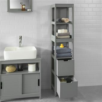 Mueble Columna de baño Armario para baño-1 estantes y 2 Cajones