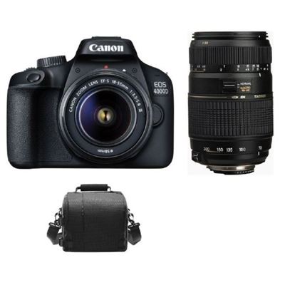 Cámara digital Réflex Canon EOS 4000D 18MP negro KIT EF-S 18-55MM F3.5-5.6 III + Tamron AF 70-300mm F4-5.6 Di LD Macro 1:2 (A17E) + bolsa