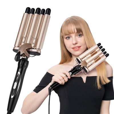 Moldeador De Pelo De 5 Tubos Kj-30 50w Temperatura De 170 A 220 Grados Dam Negro Bronce