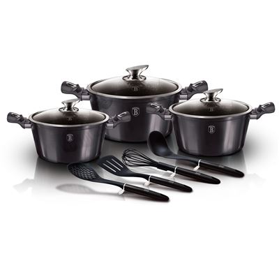 Batería Cocina Inducción 10 Piezas, Berlinger Haus Carbon Pro, Antiadherente Mármol Sin Pfoa, Aluminio