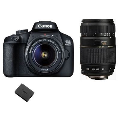 Cámara digital Réflex Canon EOS 4000D 18MP negro KIT EF-S 18-55MM F3.5-5.6 III + Tamron AF 70-300mm F4-5.6 Di LD Macro 1:2 (A17E) + LP-E10