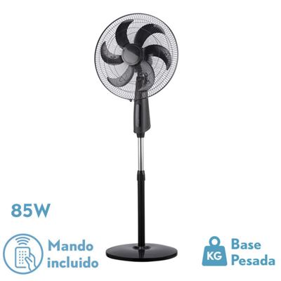 Ventilador De Pie Fabrilamp Negro 3 Velocidades 85w 6 Aspas Con Remoto Temporizador 3 Modos De Aire Regulable 50x43cm Tolón