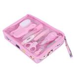 Kit de 9 piezas de bolsa de aseo para bebés, higiene diaria, cortaúñas, tijeras, cepillo, peine para el cabello, cuidado de manicura, rosa