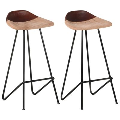 Vidaxl Marrón Taburetes De Cocina 2 Unidades Cuero