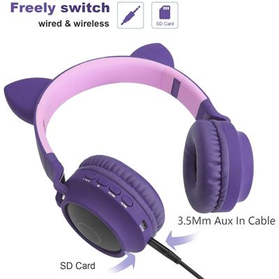 Auriculares inalámbricos de audio Bluetooth con orejas de gato con luz LED,  Violeta - Auriculares por infrarrojos - Los mejores precios