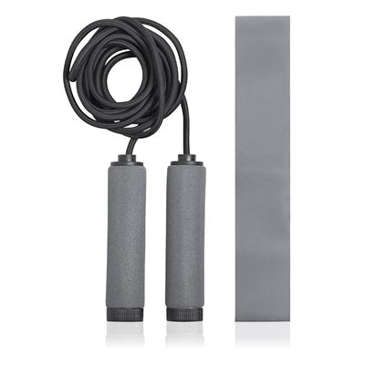 Set De Fitness Zhiax, Con Goma Elástica Y Comba. Incluye Funda De Transporte. Dam Gris
