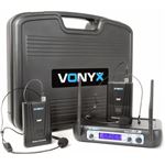 Micrófono por radio Vonyx WM512H 2-canal VHF bodypacks display