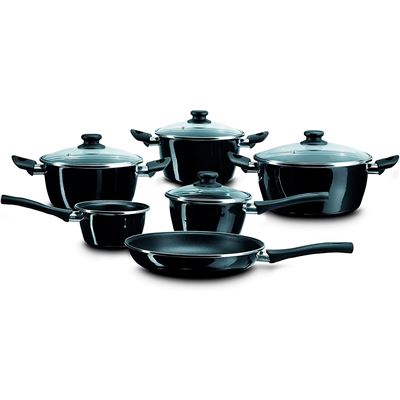 Batería De Cocina Inducción 10 Piezas Antiadherente Bicapa Libre De Pfoa Cazuelas Tapas Cristal Acero Vitrificado Magefesa Naccarii Negro