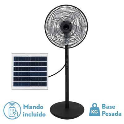 Ventilador De Pie Fabrilamp Negro 30w 3 Velocidades 5 Aspas Puerto Usb Batería De Litio 112x41x38cm Solar Rialto