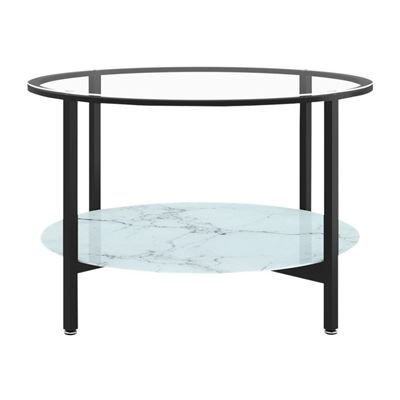 Vidaxl Negro/Blanco Mesa De Centro Vidrio Templado Y Mármol 70Cm