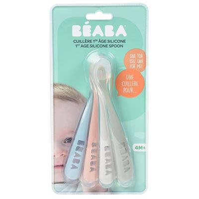 Cucharas Para Bebé Beaba Grupo 1 Eucalyptus Silicona 4 Unidades