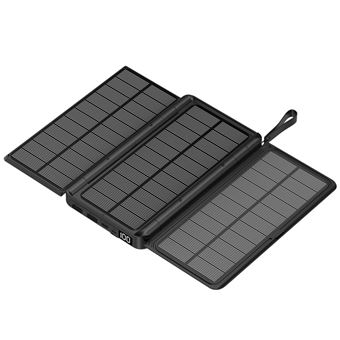 Power Bank Solar Impermeable 10000mAh SZSMART HY01 Portátil con Paneles Solares Plegables Removibles + Carga Inalámbrica + Linterna LED - Negro - 1