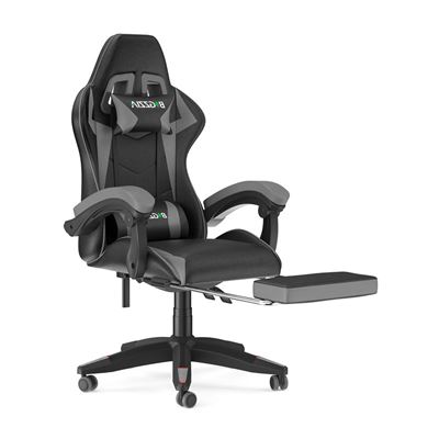 Silla de escritorio para juegos Bigzzia con reposapiés ergonómico giratoria 90° regulable en altura Gris