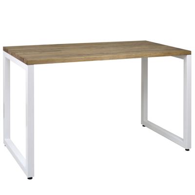 Mesa iCub Estudio patas de acero y tablero de madera maciza estilo Industrial, 60x120x73 cm, 3 cm grosor, Blanco, Efecto Vintage