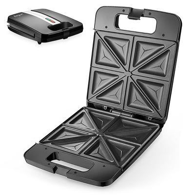 Sandwichera Argón Con 4 Huecos Y Revestimiento Antiadherente 1400w De Potencia Y Luces Indicadoras Co:negro