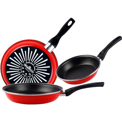Magefesa Rojo Juego 3 Sartenes 18-20-24Cm, Inducción, Antiadherente Bicapa Libre De Pfoa Vitrocerámica Acero Vitrificado Grana