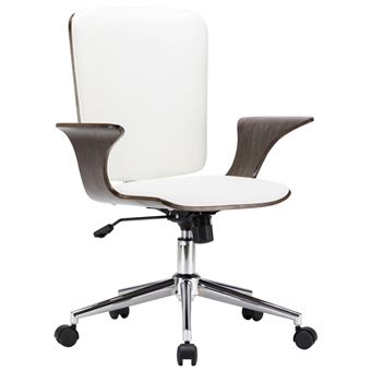 Silla de oficina vidaXL giratoria cuero sintético madera curva blanco - 1