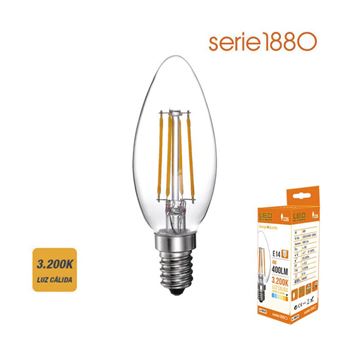Bombilla LED filamento vela 4w 400 lumens E14 3.200k luz calida serie 1880 EDM - 1