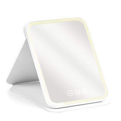 Espejo De Maquillaje Dam Con Funda Plegable, Luz Led Fría, Normal Y Cálida 5 Niveles Intensidad Blanco