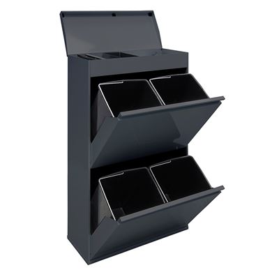 Cubo De Basura Y Reciclaje De 4 Cubos Con Bandeja Superior Arregui Top Cr624-b, 4x17l 68l Antracita