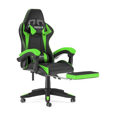 Silla de escritorio para juegos Bigzzia con reposapiés ergonómico giratoria 90° regulable en altura Verde