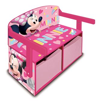 3en1 Banco Juguetero de madera (60x47x56cm) convertible en escritorio (60x70x44cm) ARDITEX WD13980 con dos cestos textiles de almacenamiento Disney Minnie - 1