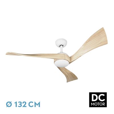 Ventilador De Techo Fabrilamp Led Janubi Regulable Con Control Remoto 22w 3cct 2350lm Ip20 Ø132cm Blanco Y Haya