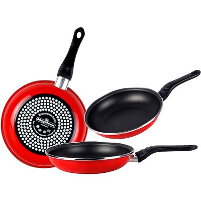 Magefesa Rojo Juego 3 Sartenes 18-20-24Cm, Inducción, Antiadherente Bicapa Libre De Pfoa Vitrocerámica Acero Vitrificado Praga