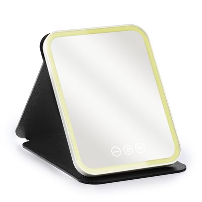 Espejo De Maquillaje Dam Con Funda Plegable, Luz Led Fría, Normal Y Cálida 5 Niveles Intensidad Negro