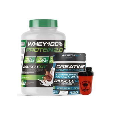 Pack Whey 100% Protein 2000g Chocokit + Creatina 300g Musclefit + Shaker (regalo) Musclecult Aumento Muscular