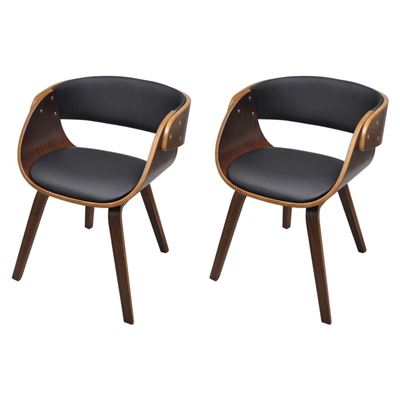 Vidaxl Marrón Sillas De Comedor 2 Uds Madera Curvada Piel Sintética
