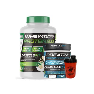Pack Whey 100% Protein 2000g Chocolate Blanco + Creatina 300g Musclefit + Shaker (regalo) Musclecult Aumento Muscular