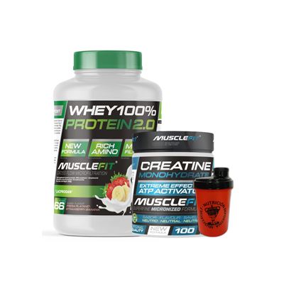 Pack Whey 100% Protein 2000g Fresa Y Plátano + Creatina 300g Musclefit + Shaker (regalo) Musclecult Aumento Muscular