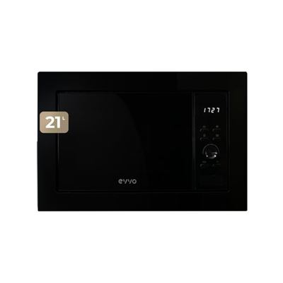 EVVO Microondas integrable Mi30 Black, 21L de Capacidad, Grill 1000W, Puerta y Marcos Efecto Brillante, Multifunción