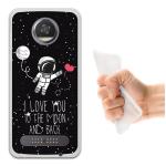 Funda Motorola Moto Z2 Play Silicona Gel Flexible WoowCase Astronauta Corazón - I Love To the Moon And Back - Transparente