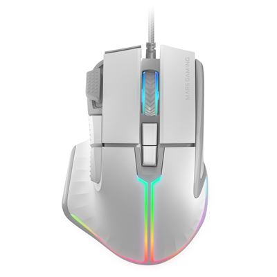 Mars Gaming Blanco Ratón Gaming Rgb Ergonómico Mm-Xt, Reposa Pulgar, 12800 Dpi, Switches Huano, Software De Control,