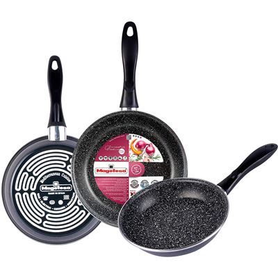 Juego 3 Sartenes 20-24-28cm, Inducción, Antiadherente Piedra Libre De Pfoa Vitrocerámica Acero Vitrificado Magefesa Gransasso Gris