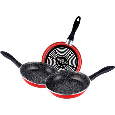Juego 3 Sartenes 20-24-28-cm, Inducción, Antiadherente Piedra Libre De Pfoa Vitrocerámica Acero Vitrificado Magefesa K2 Rojo Rojo