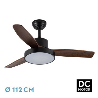 Ventilador De Techo Fabrilamp Led Kavala Regulable Con Control Remoto 48w 3cct 4078lm Ip20 Ø112cm Negro Y Roble