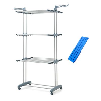 Pack Tendedero Plegable Vertical Con Ruedas Y Doblador De Ropa Azui Innovagoods