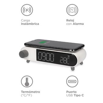 Ksix Despertador Cargador Inalámbrico Qi 10w con Altavoz Bluetooth