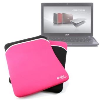 Funda Reversible De Neopreno Para El Ordenador Portátil Acer C7 Chromebook  / Acer Aspire V5-123-12104G50nss Resistente Al Agua- De Color Rosa Y Negro  Por DURAGADGET - Fundas y maletines para portátil -