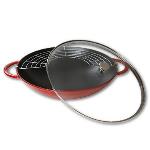 Wok De Hierro colado staub fundido incluye tapa cristal y rejilla extraíble apto para ø 37 cm 57 rojo