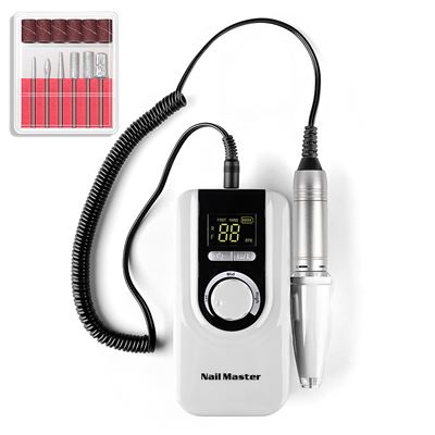 Pulidora Uñas Dam 25w Batería Recargable 30.000rpm.velocidad Regulable.6 Cabezales Pulido 6 Limas Blanco