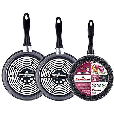 Juego 3 Sartenes 24-26-28-cm, Inducción, Antiadherente Piedra Libre De Pfoa Vitrocerámica Acero Vitrificado Magefesa Gransasso Gris