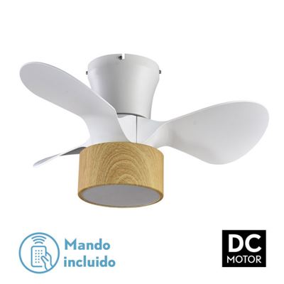 Ventilador De Techo Fabrilamp Led Kos Regulable Con Control Remoto 24w 3cct 2390lm Ip20 Ø60cm Blanco Y Haya
